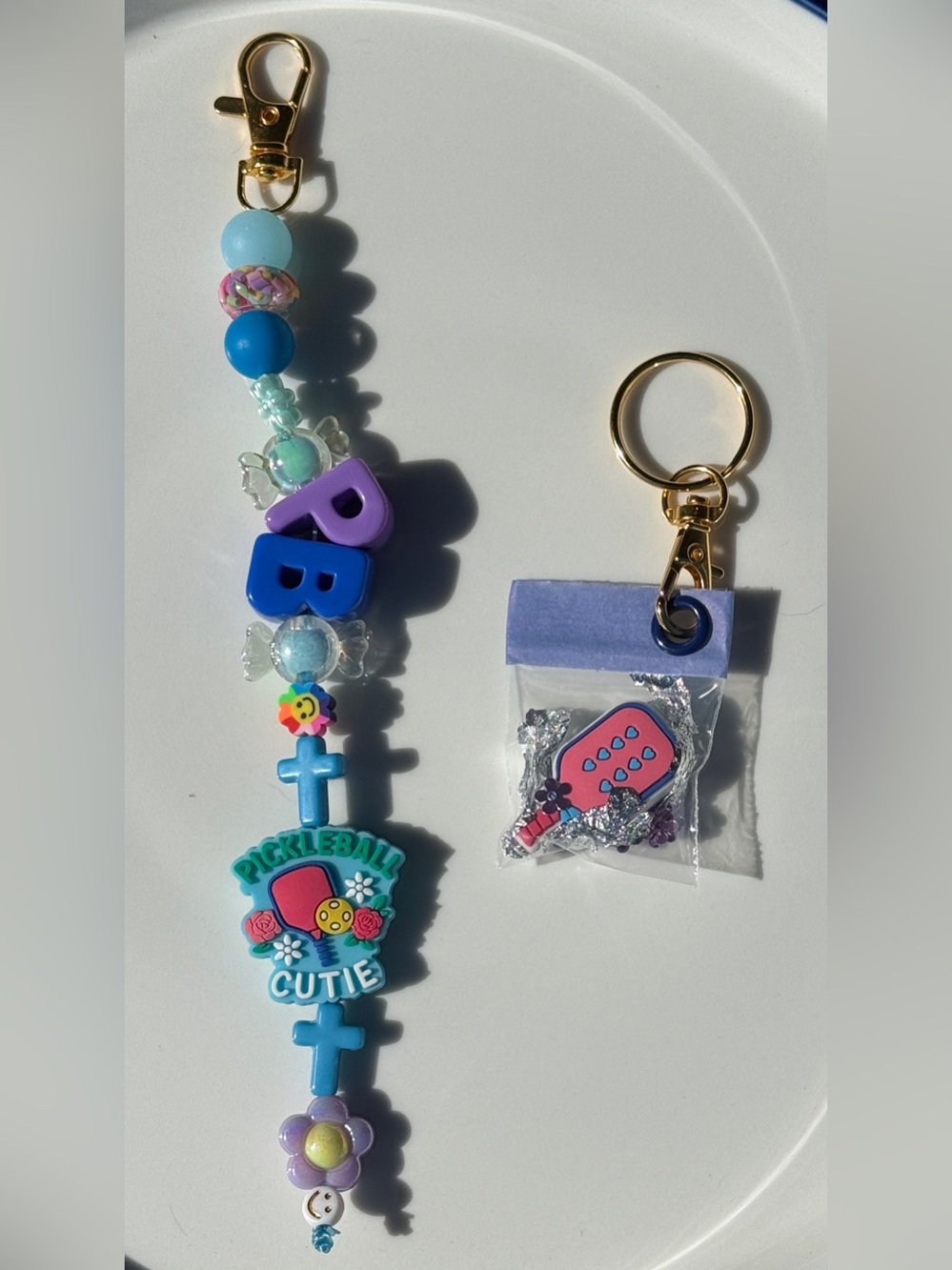Blue PB Cutie Pickleball Beaded Keychain Set BTJ